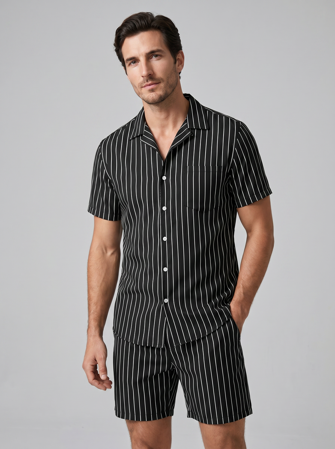 Men's Pinstripe Short Sleeve Co-Ord Set