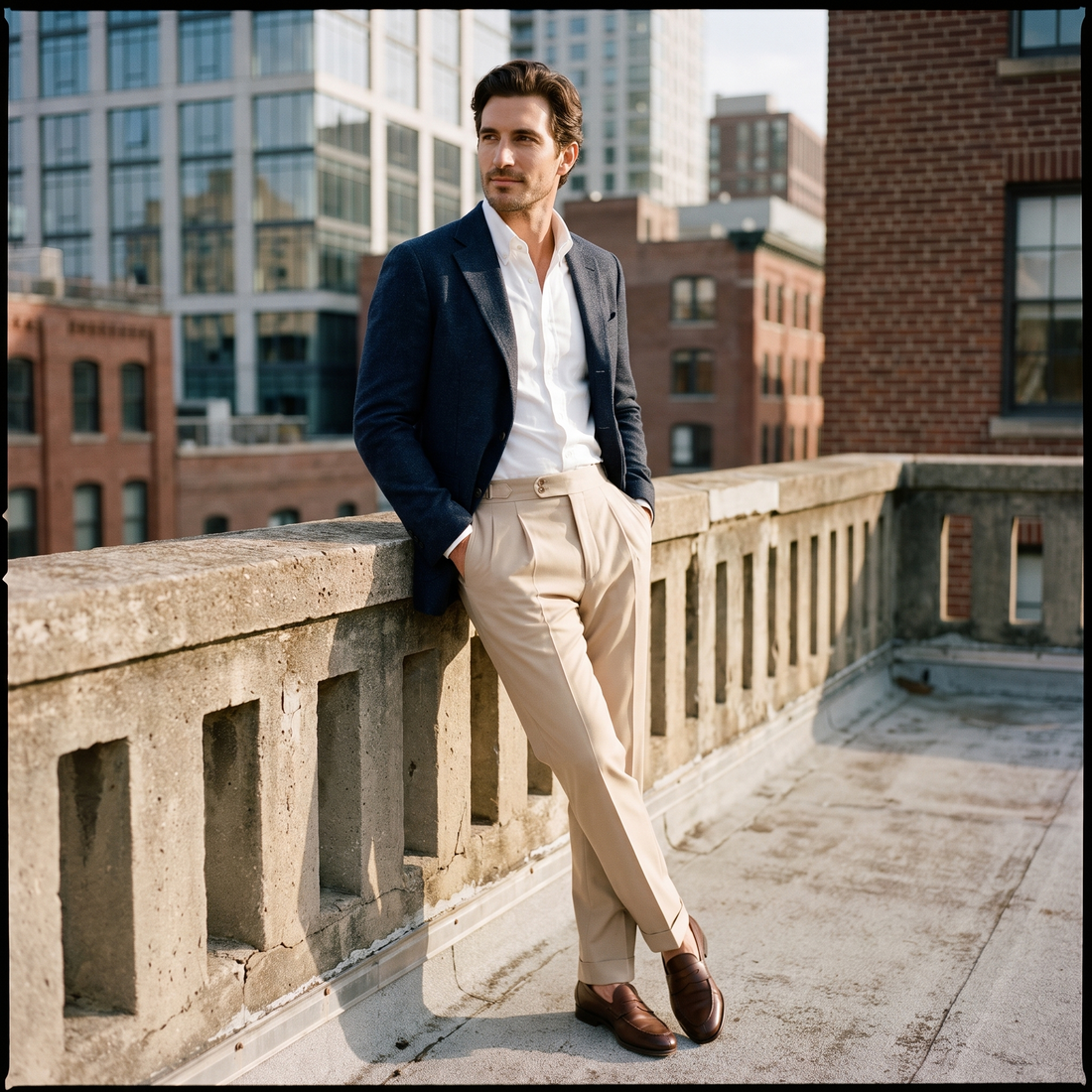 Men's Pleated Tailored Trousers with Turn-Ups