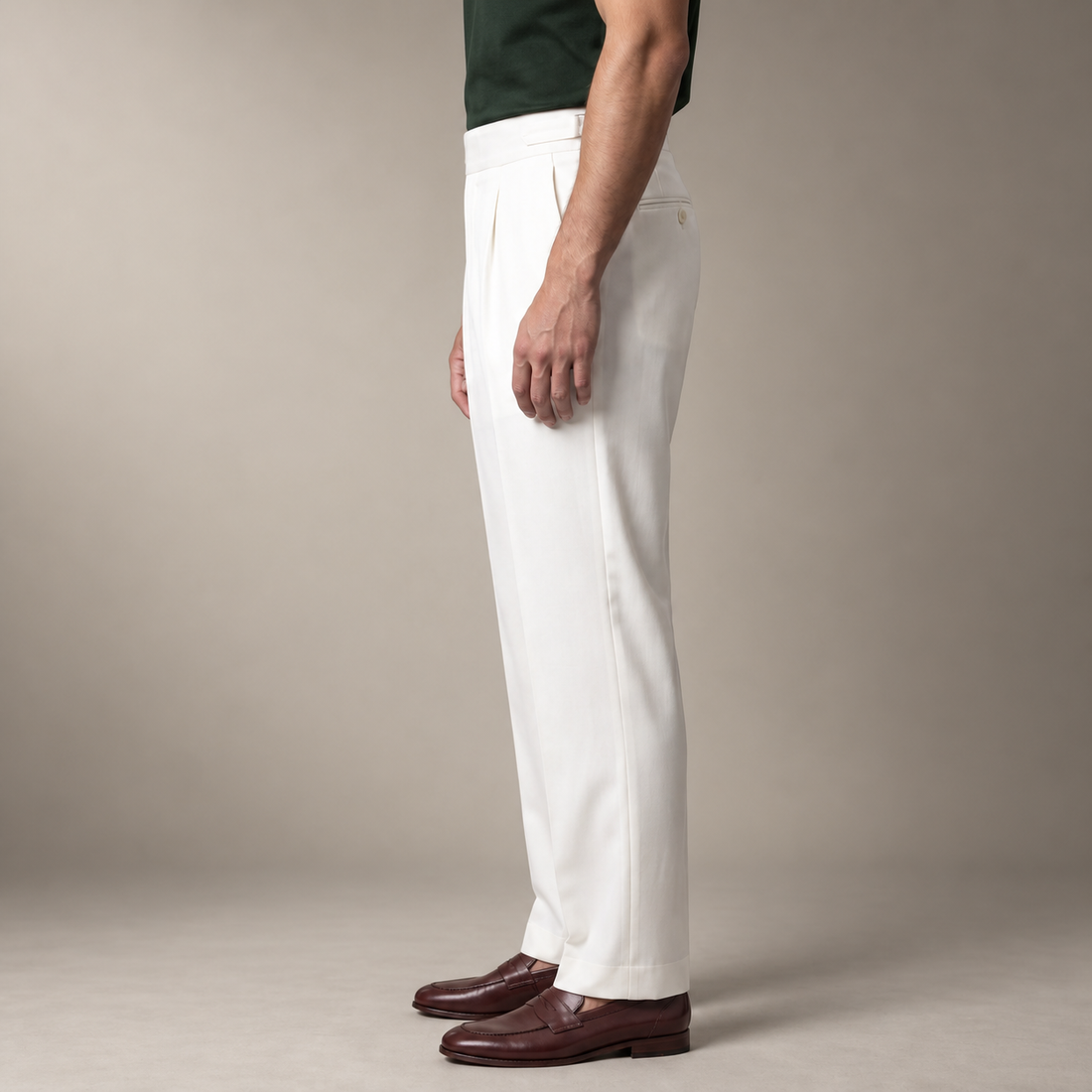 Men's Pleated Tailored Trousers with Turn-Ups