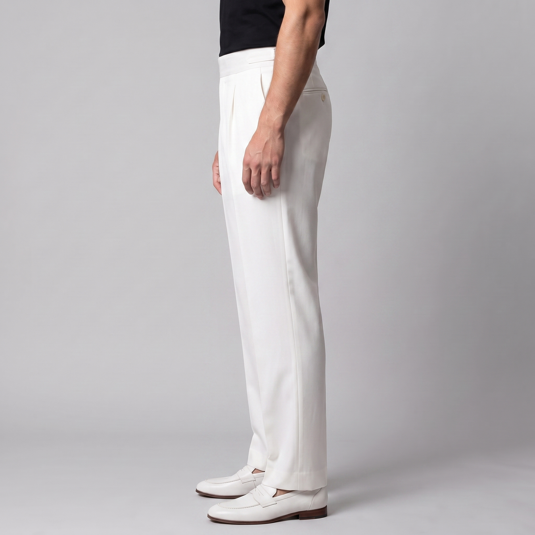 Men's Pleated Tailored Trousers with Turn-Ups