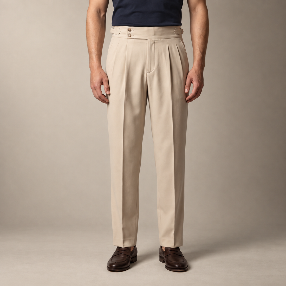 Men's Pleated Tailored Trousers with Turn-Ups