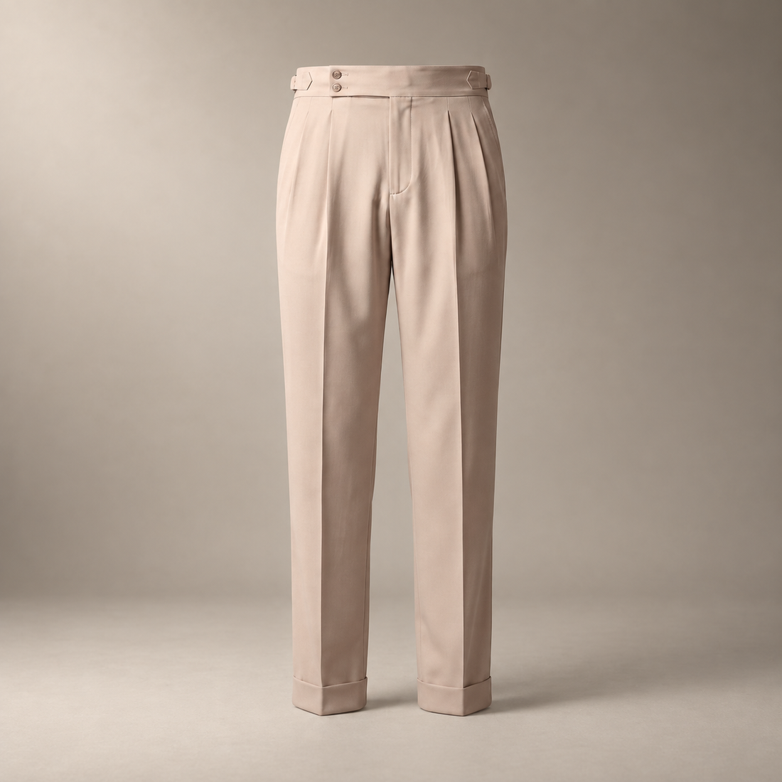 Men's Pleated Tailored Trousers with Turn-Ups