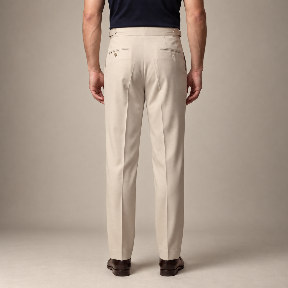 Men's Pleated Tailored Trousers with Turn-Ups