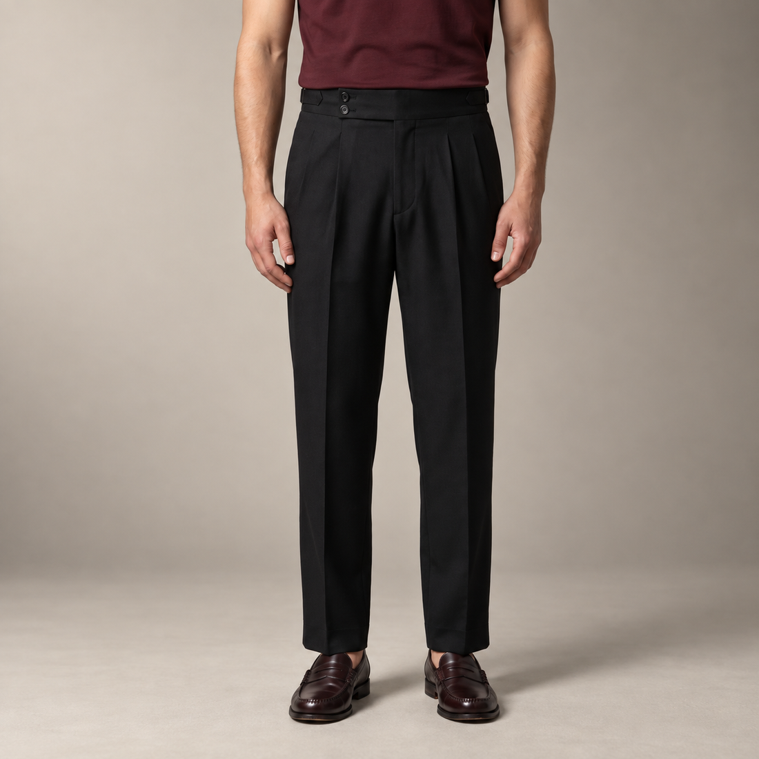 Men's Pleated Tailored Trousers with Turn-Ups