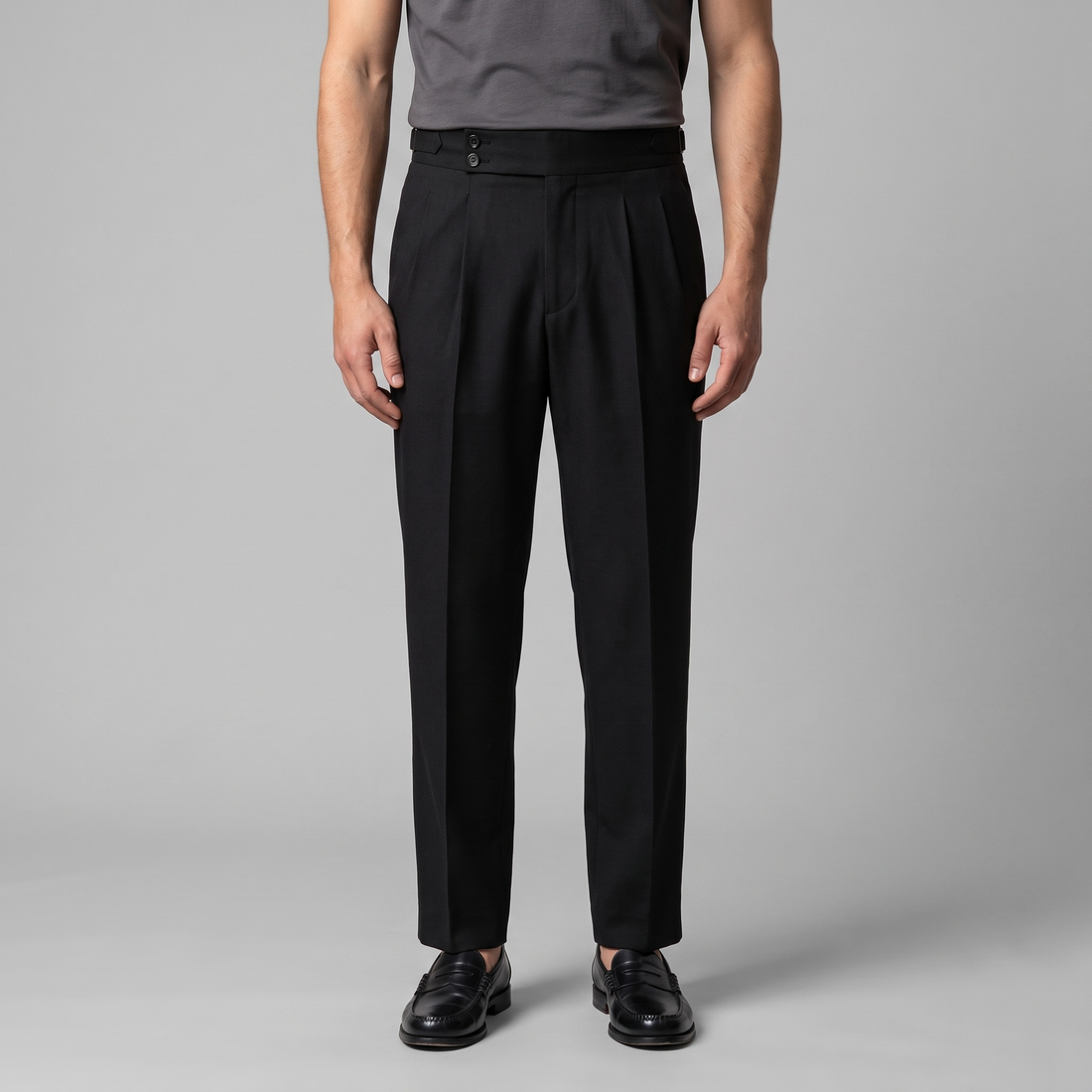 Men's Pleated Tailored Trousers with Turn-Ups