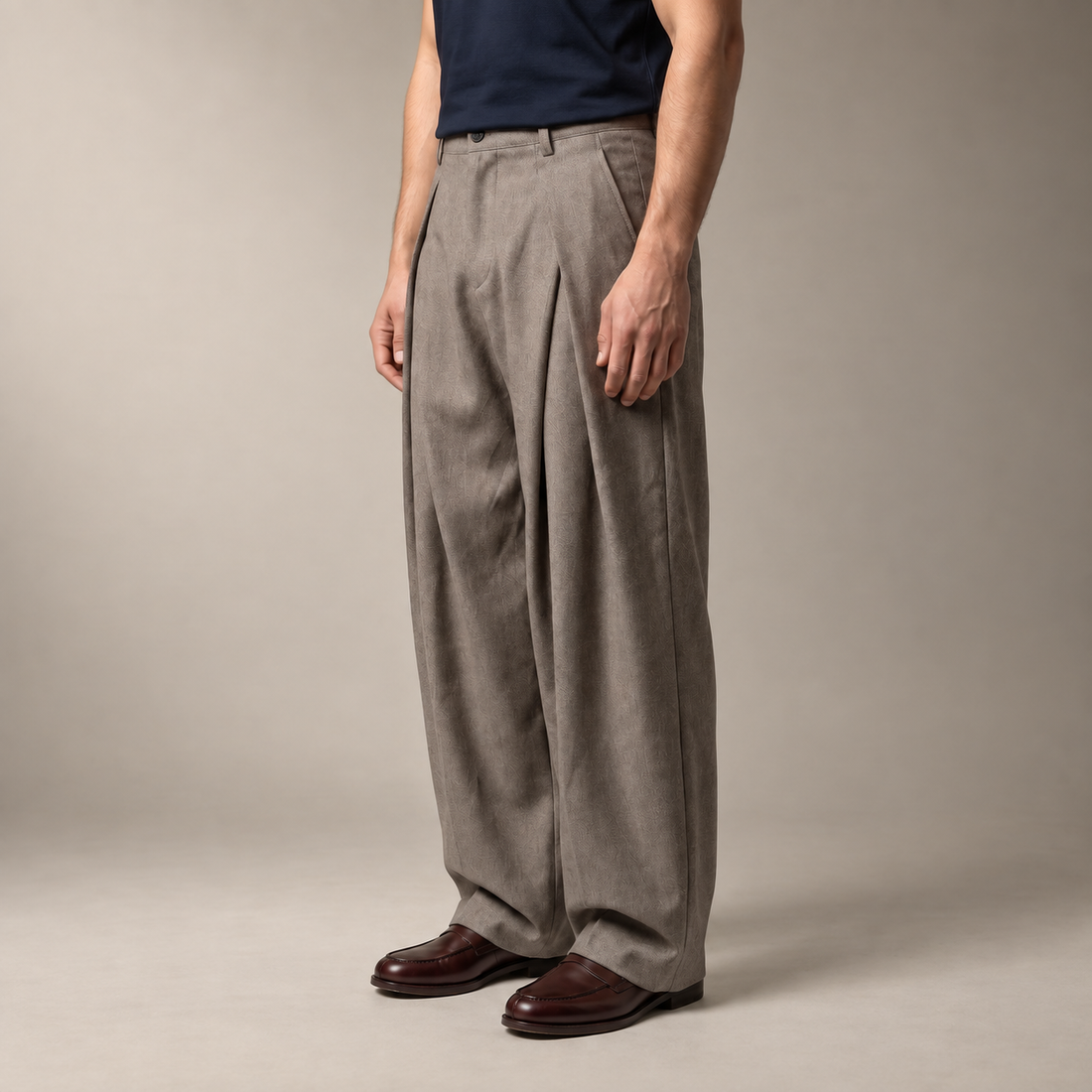 Men's Pleated Wide-Leg Tailored Trousers