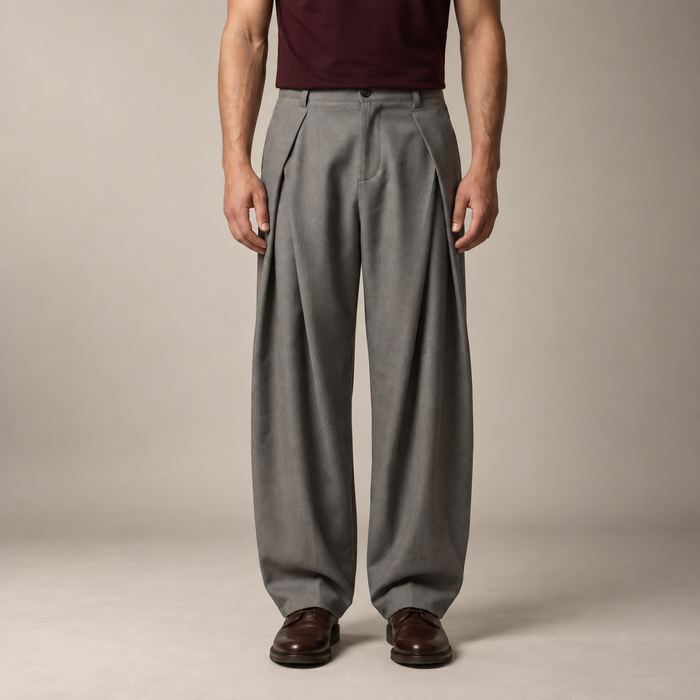 Men's Pleated Wide-Leg Tailored Trousers