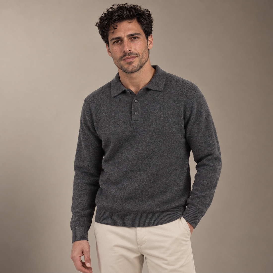 Men's Polo Collar Knit Sweater