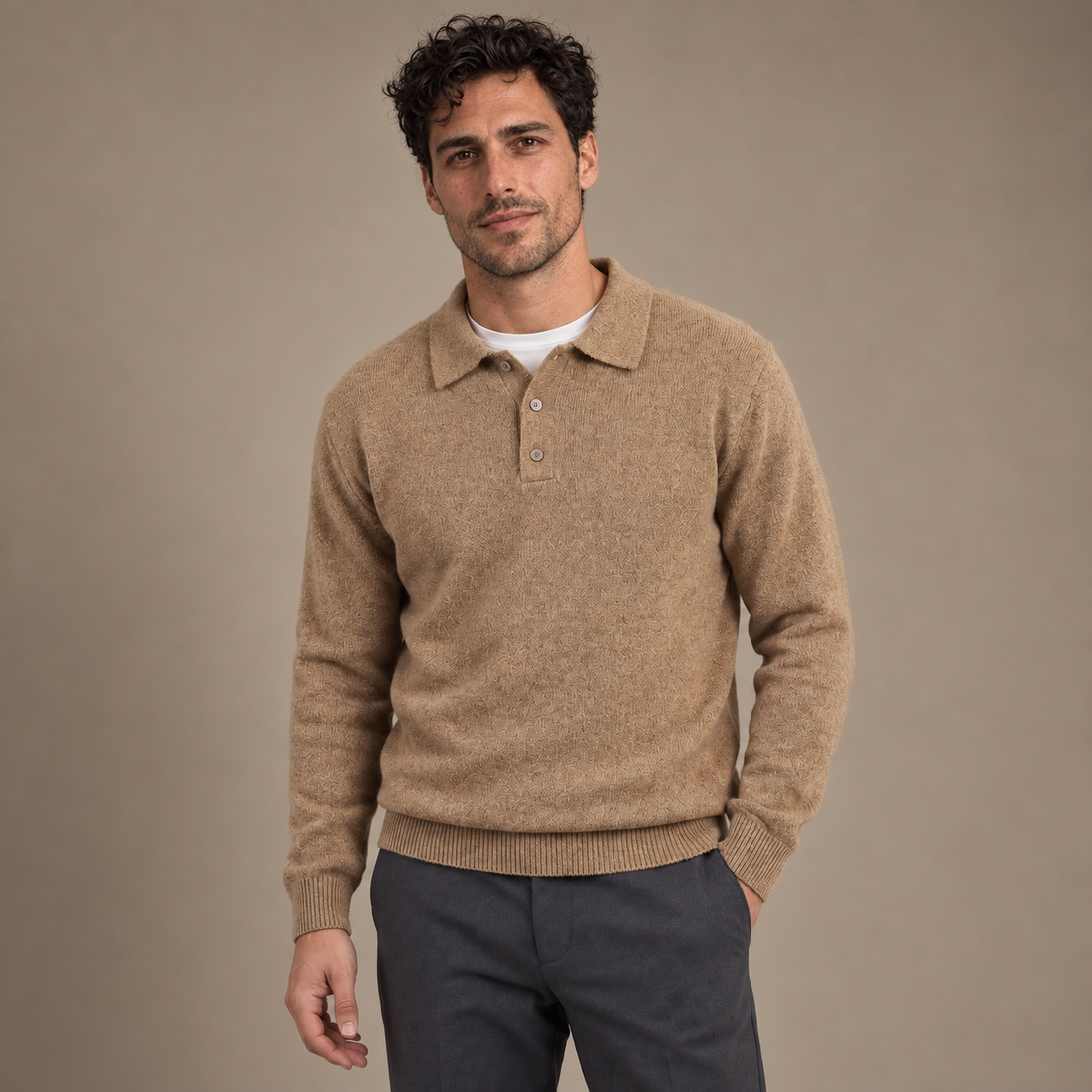 Men's Polo Collar Knit Sweater