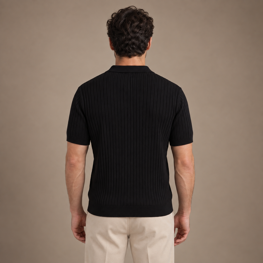 Men's Rib-Knit Polo Shirt with Short Sleeves