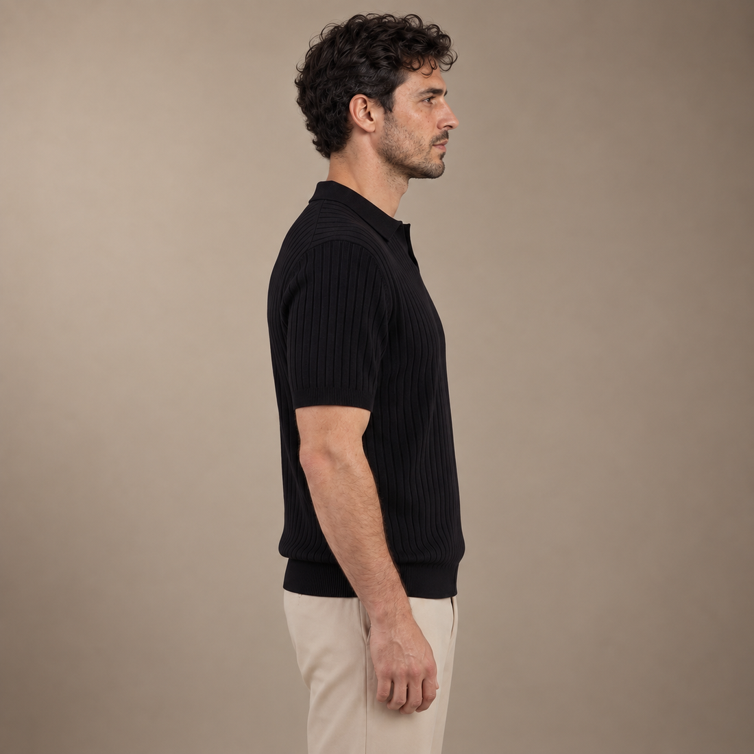 Men's Rib-Knit Polo Shirt with Short Sleeves