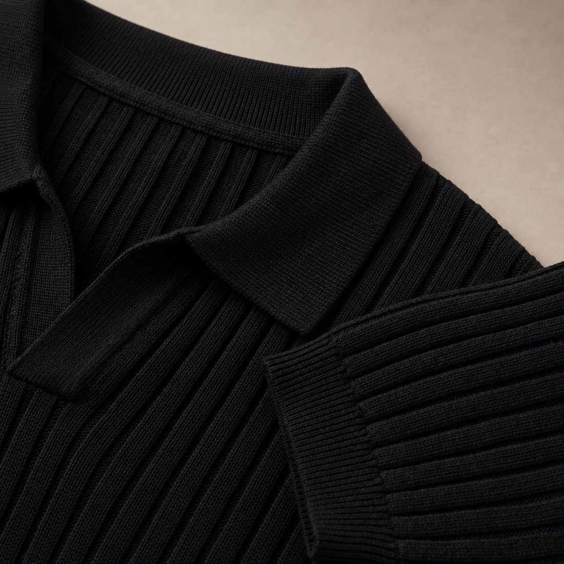 Men's Rib-Knit Polo Shirt with Short Sleeves
