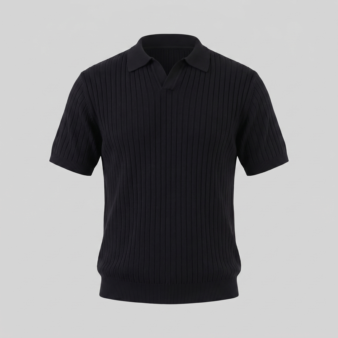 Men's Rib-Knit Polo Shirt with Short Sleeves