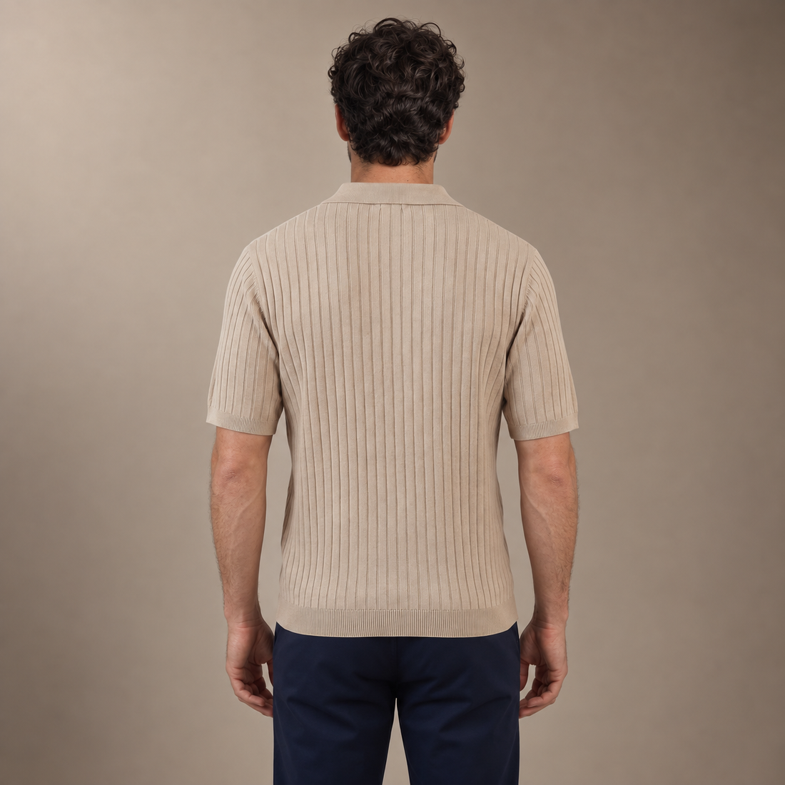 Men's Rib-Knit Polo Shirt with Short Sleeves