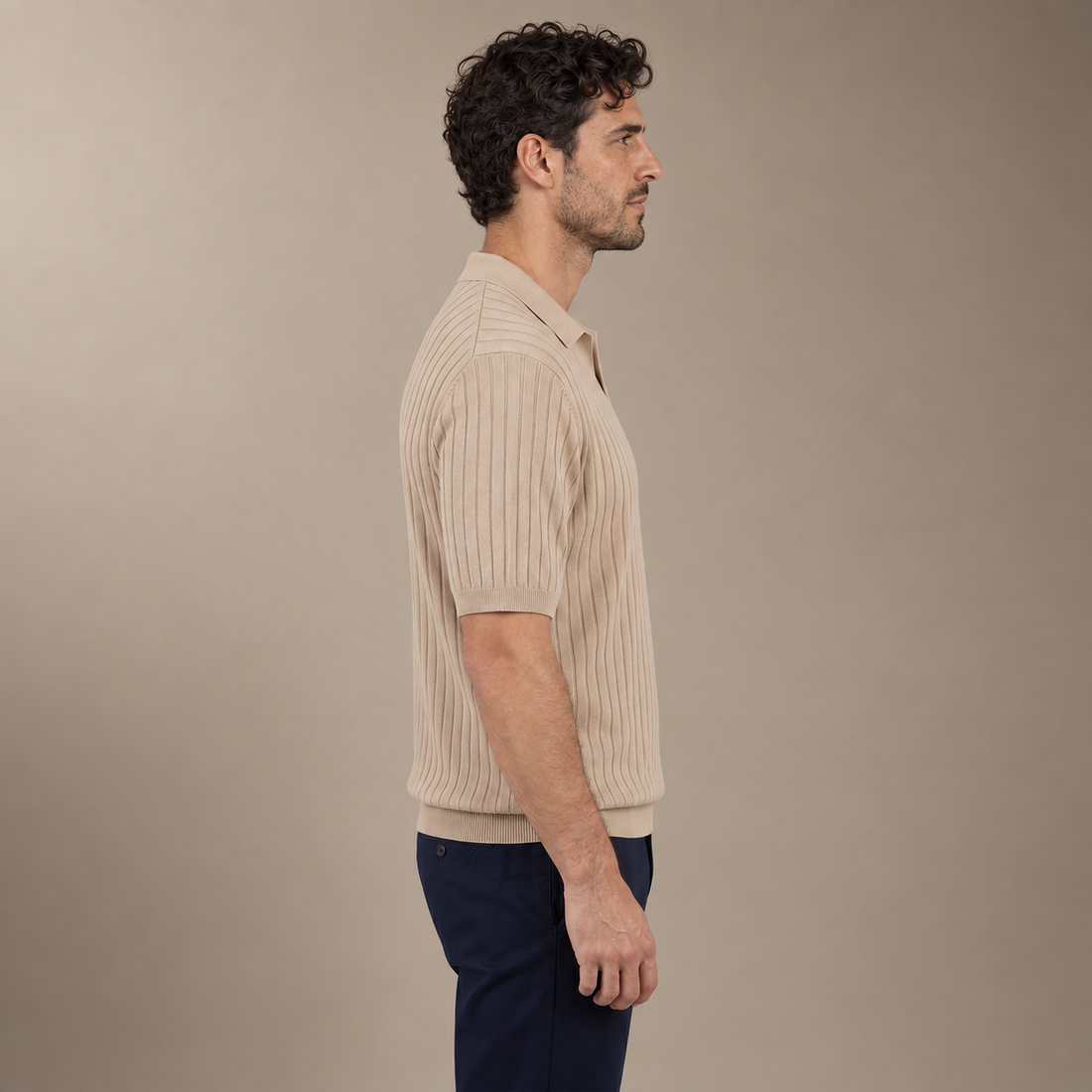 Men's Rib-Knit Polo Shirt with Short Sleeves
