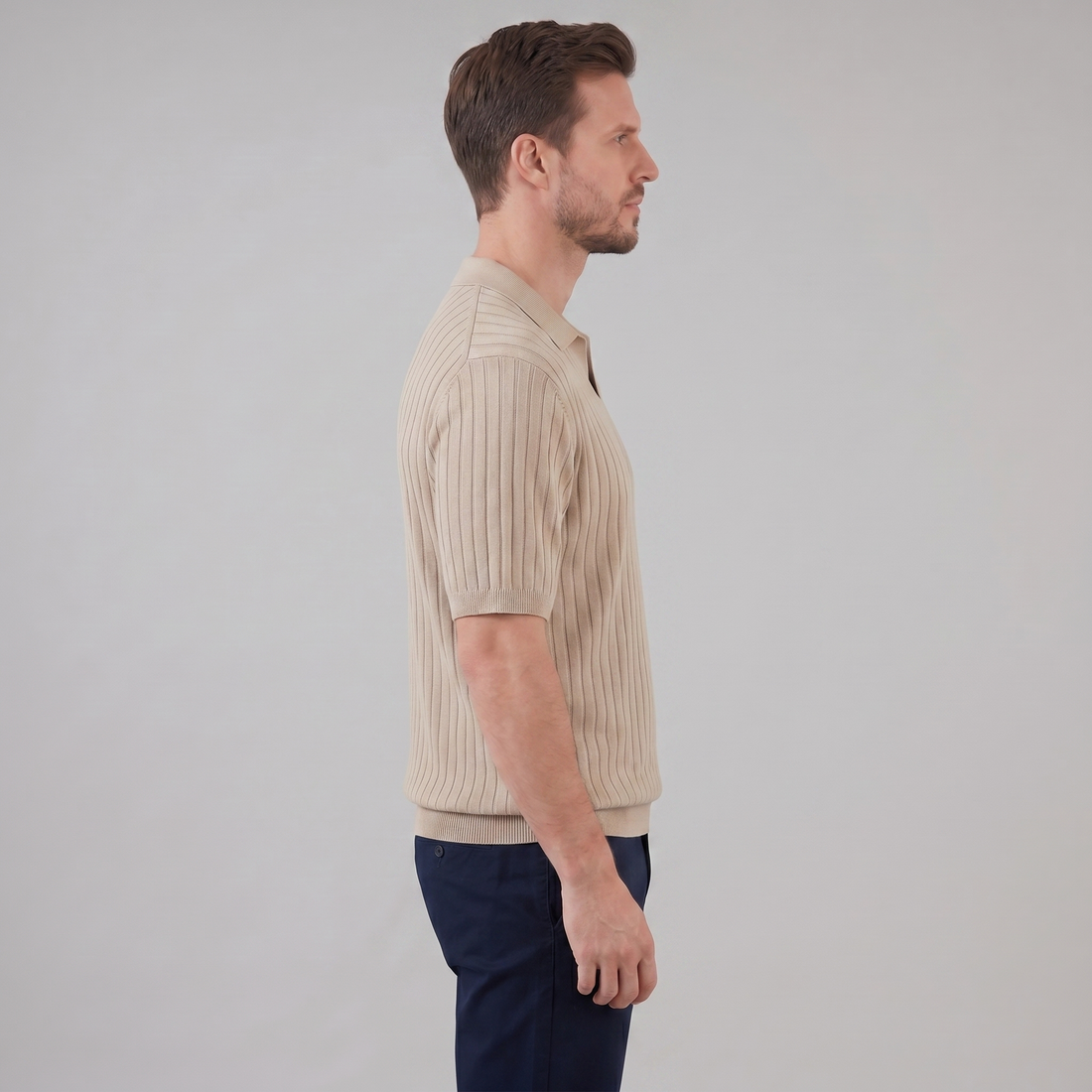 Men's Rib-Knit Polo Shirt with Short Sleeves