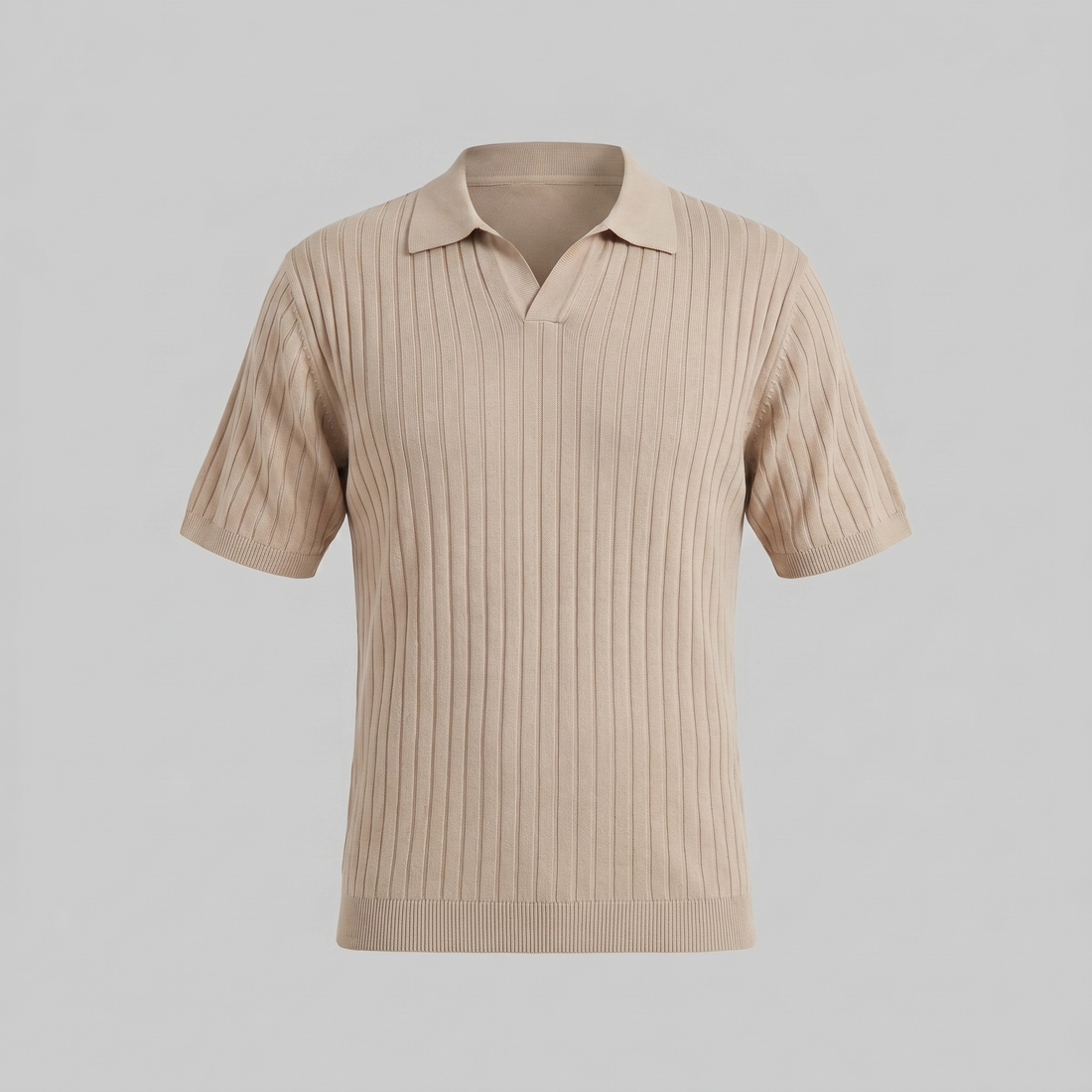 Men's Rib-Knit Polo Shirt with Short Sleeves