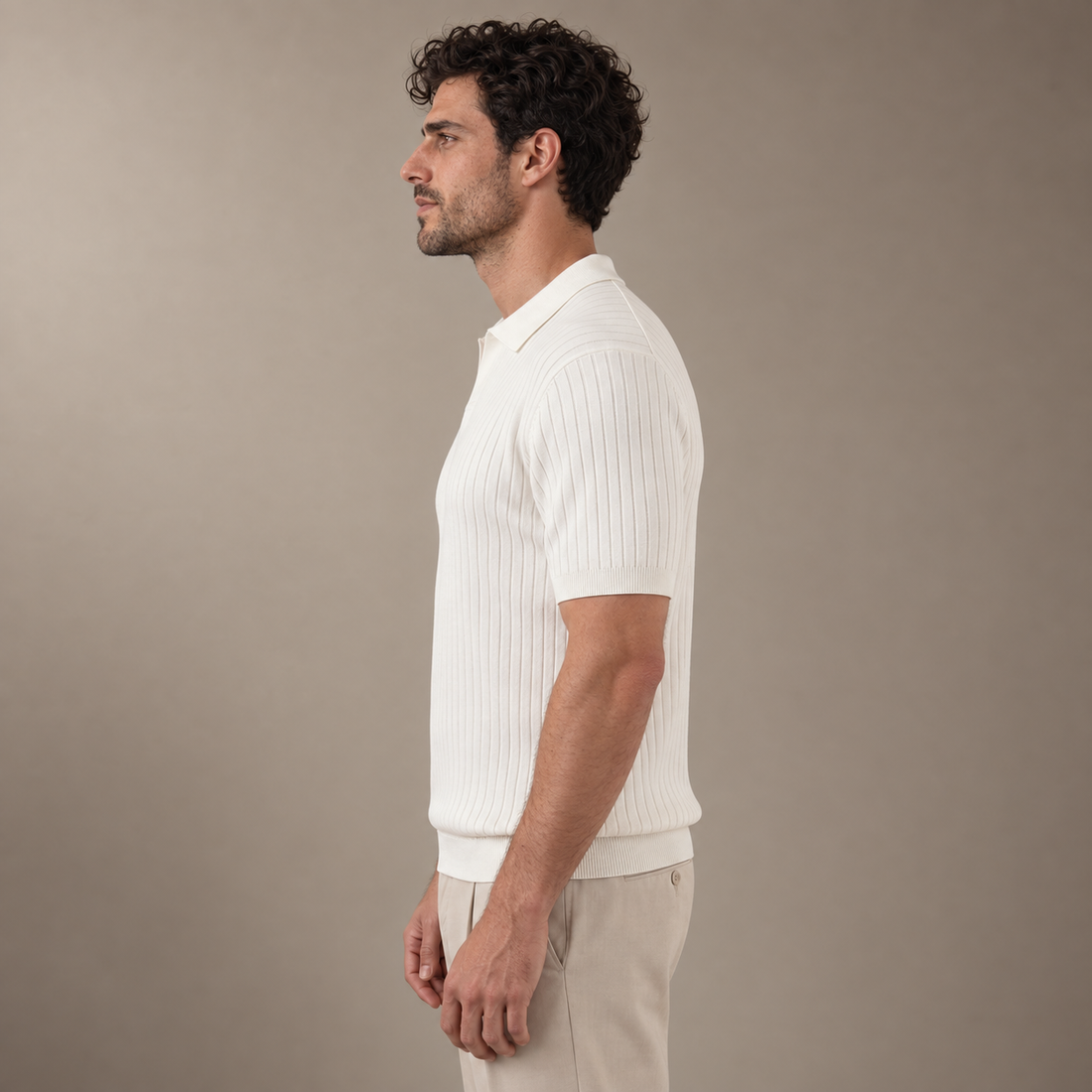 Men's Rib-Knit Polo Shirt with Short Sleeves