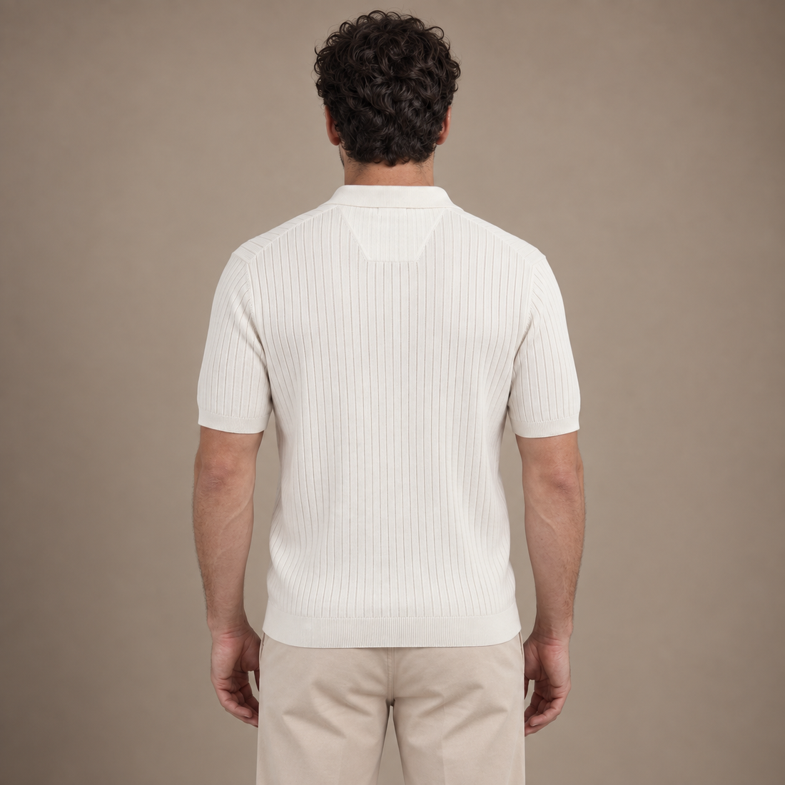 Men's Rib-Knit Polo Shirt with Short Sleeves