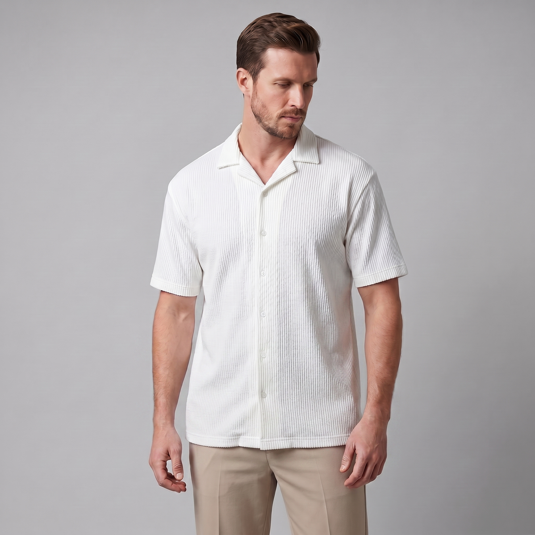 Men's Ribbed Cuban Collar Shirt
