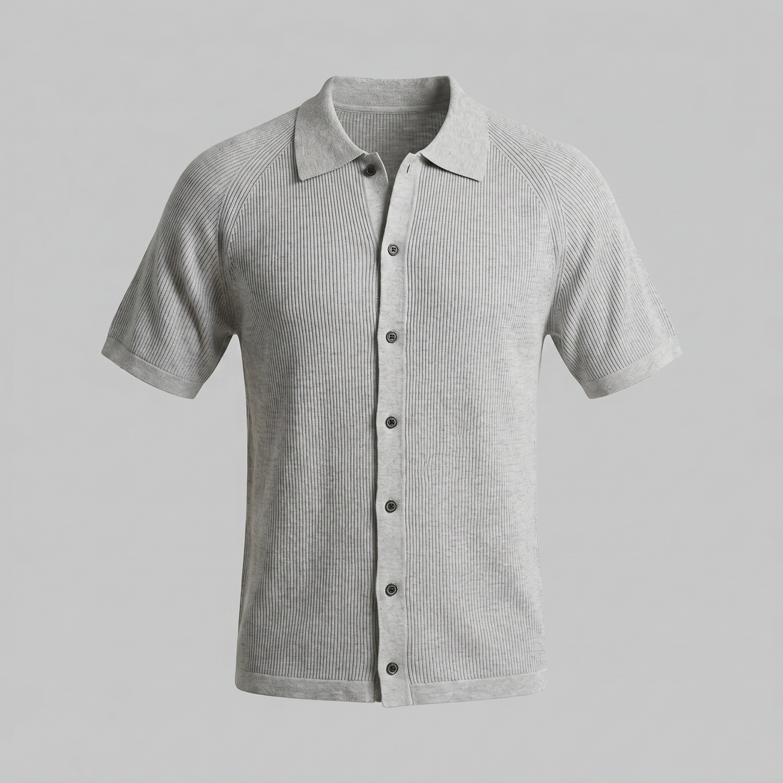 Men's Ribbed Knit Button-Through Polo