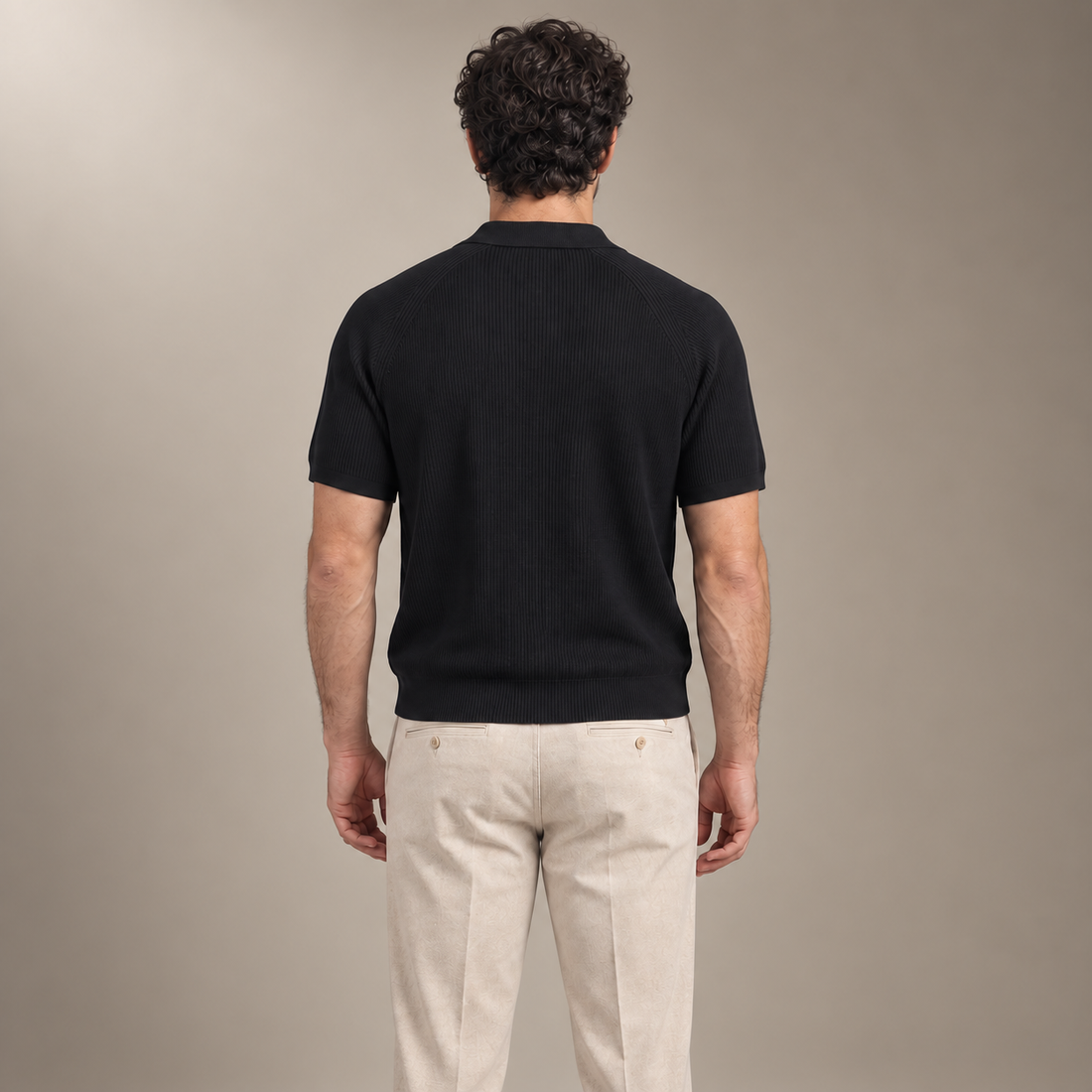 Men's Ribbed Knit Button-Through Polo
