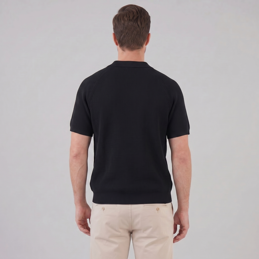 Men's Ribbed Knit Button-Through Polo