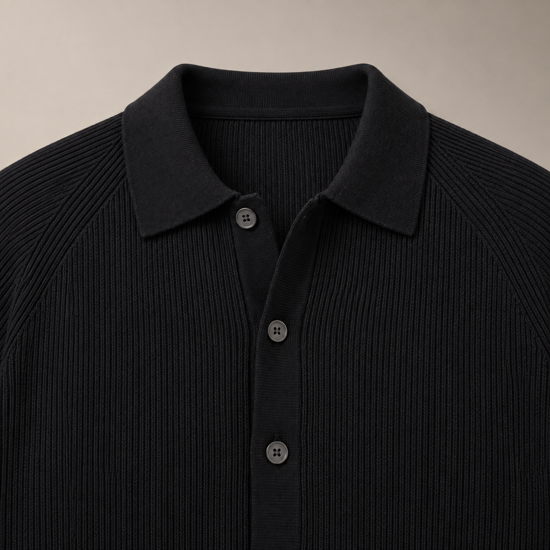 Men's Ribbed Knit Button-Through Polo