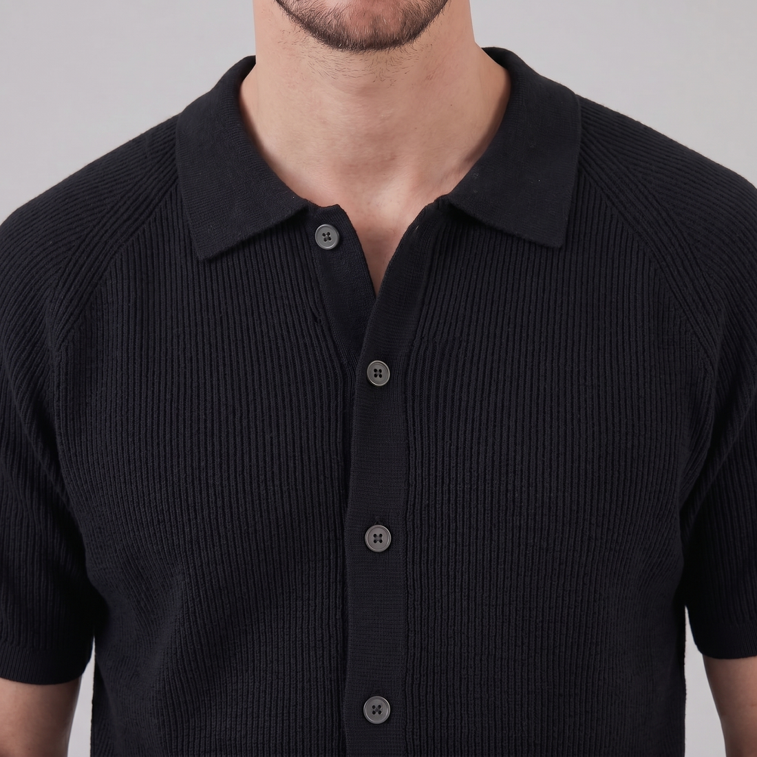 Men's Ribbed Knit Button-Through Polo