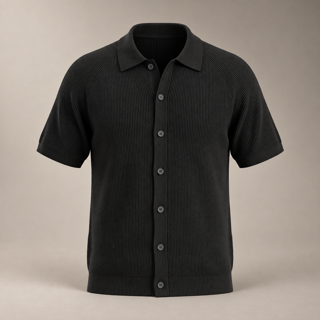 Men's Ribbed Knit Button-Through Polo