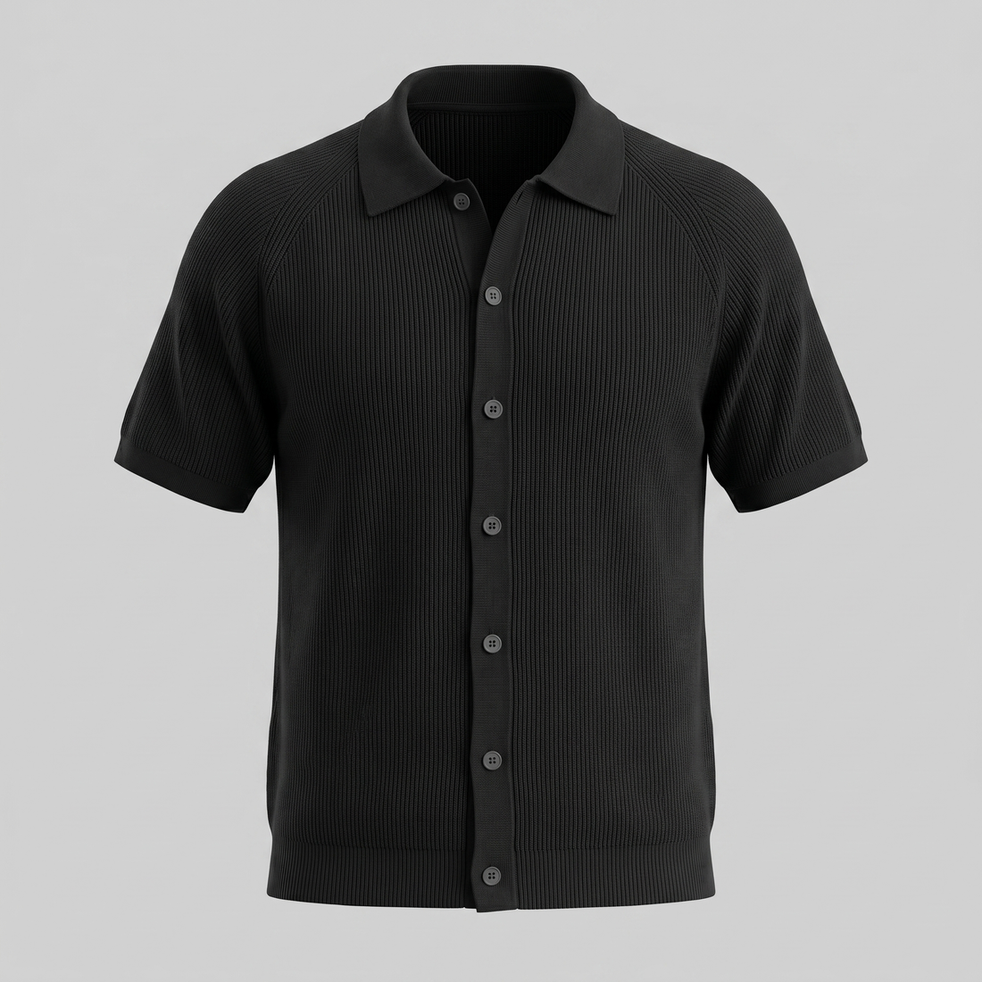 Men's Ribbed Knit Button-Through Polo