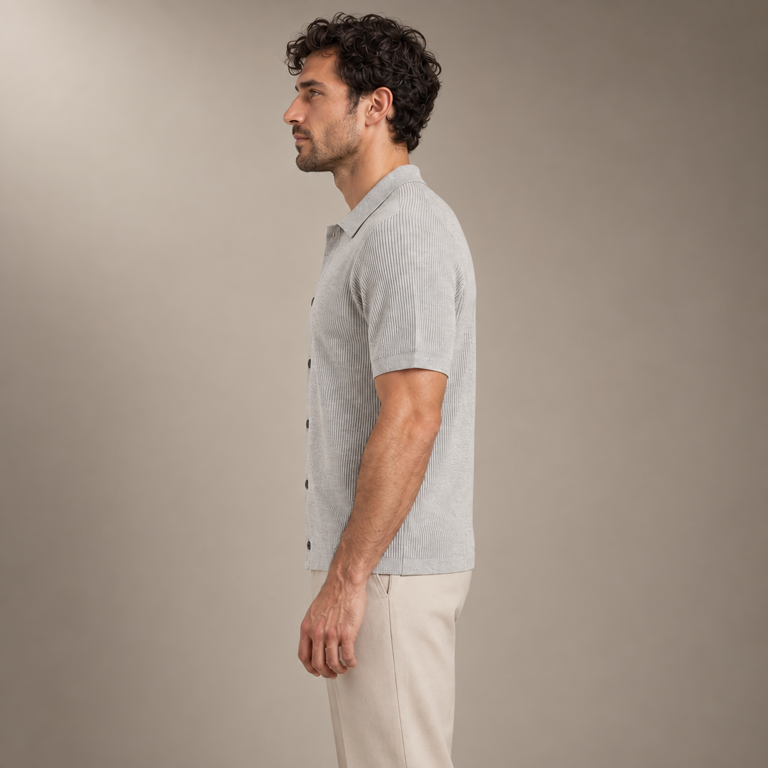 Men's Ribbed Knit Button-Through Polo