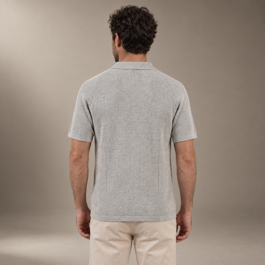 Men's Ribbed Knit Button-Through Polo