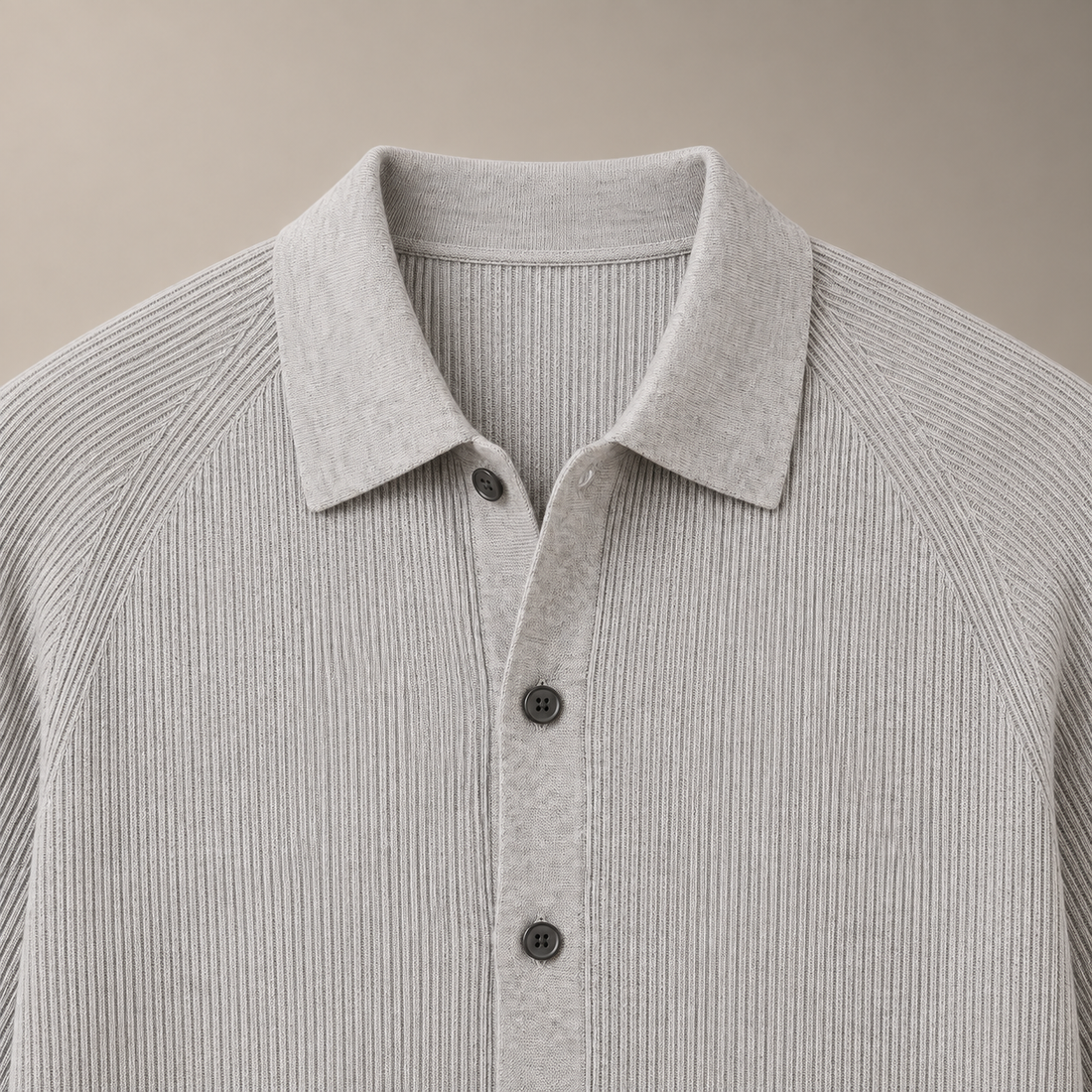 Men's Ribbed Knit Button-Through Polo