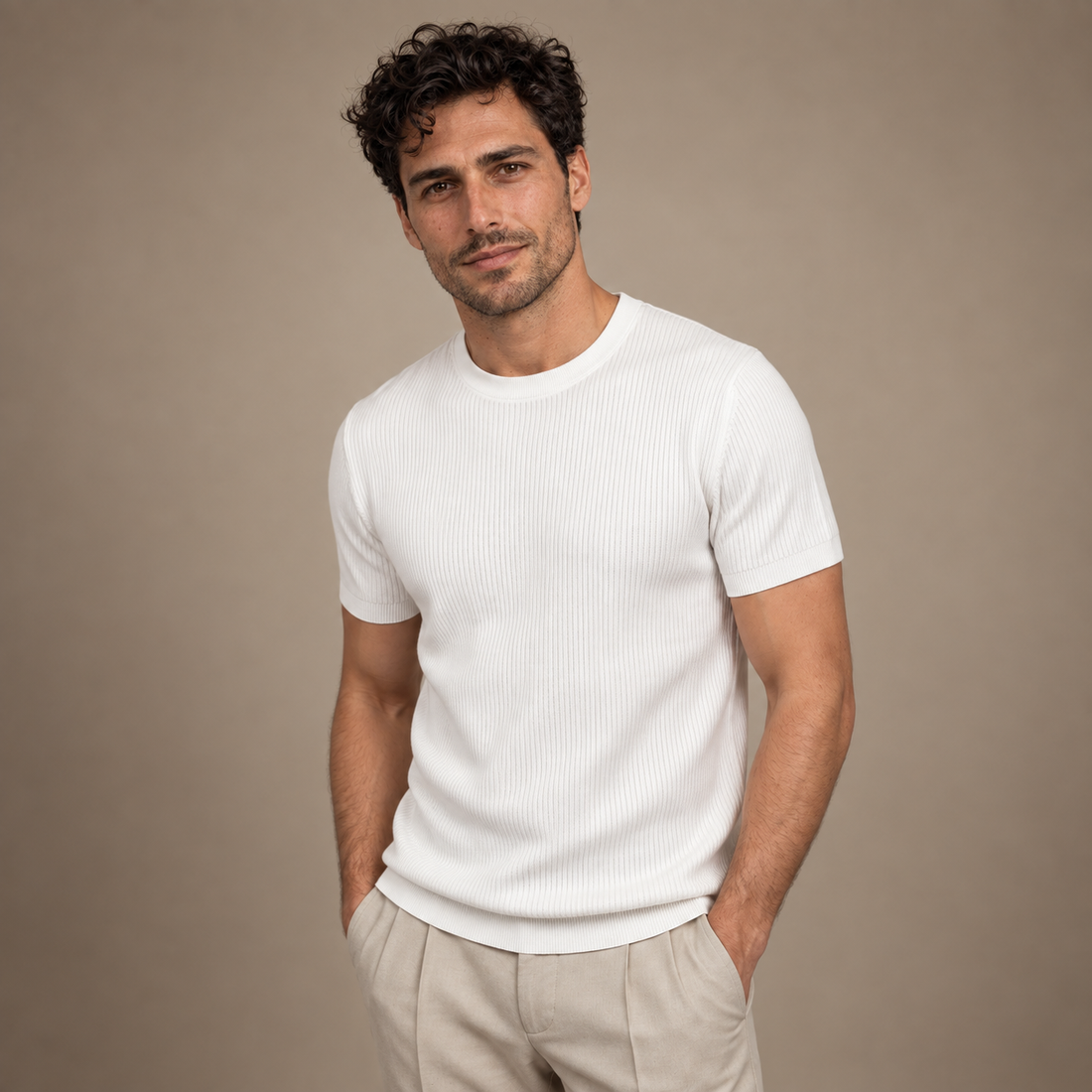Men's Ribbed Knit Crew Neck T-Shirt