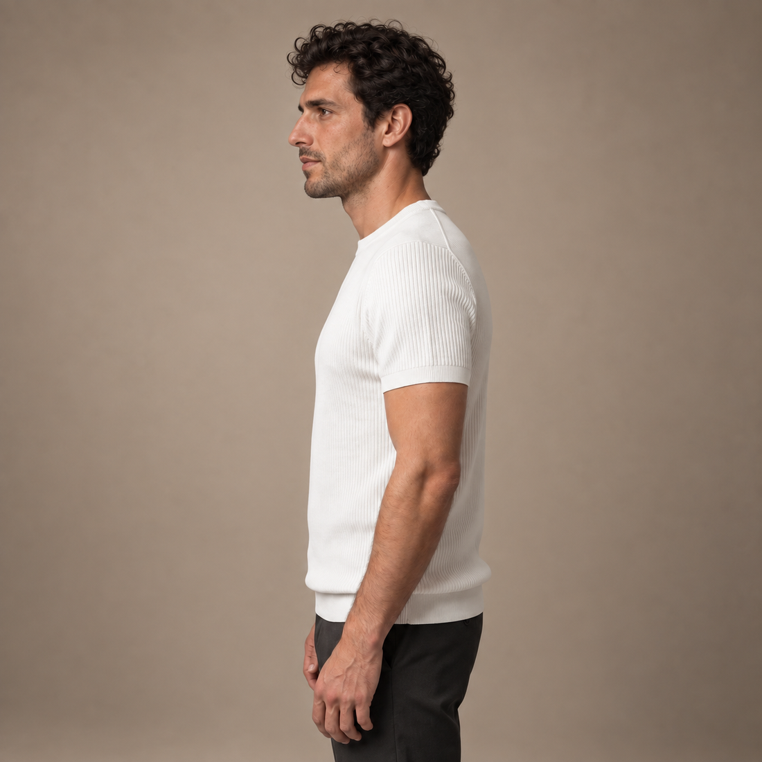 Men's Ribbed Knit Crew Neck T-Shirt