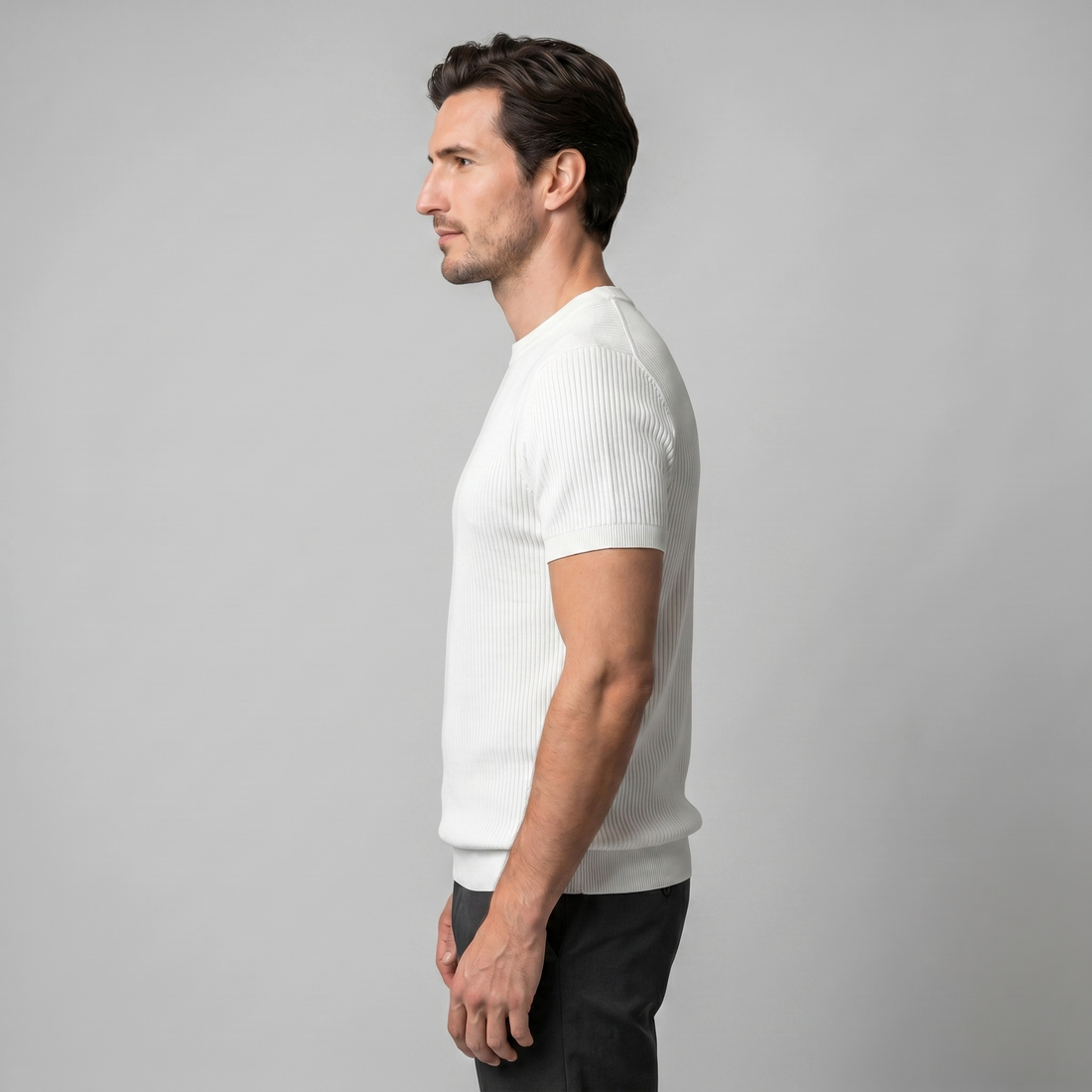 Men's Ribbed Knit Crew Neck T-Shirt