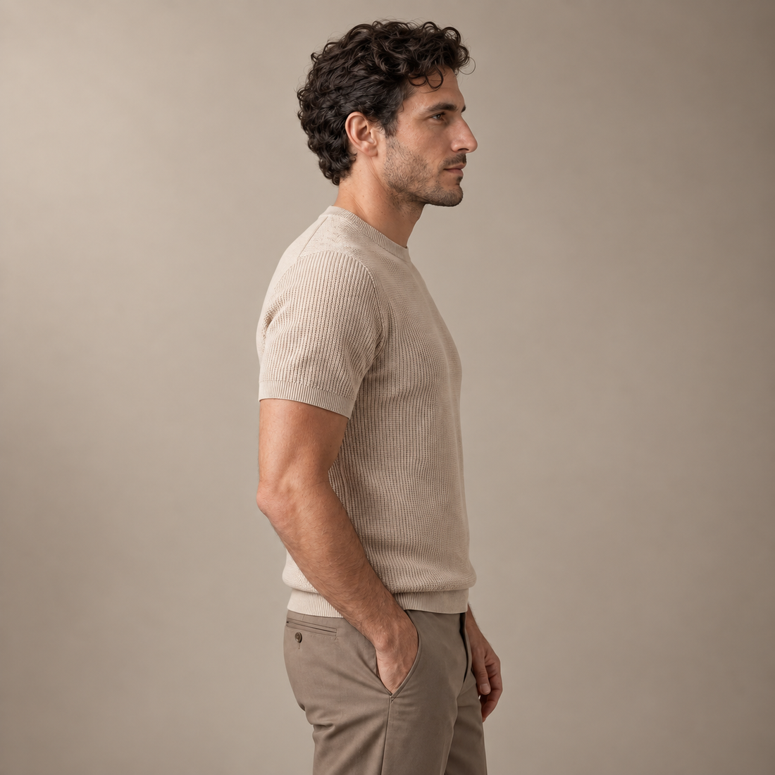 Men's Ribbed Knit Crew Neck T-Shirt