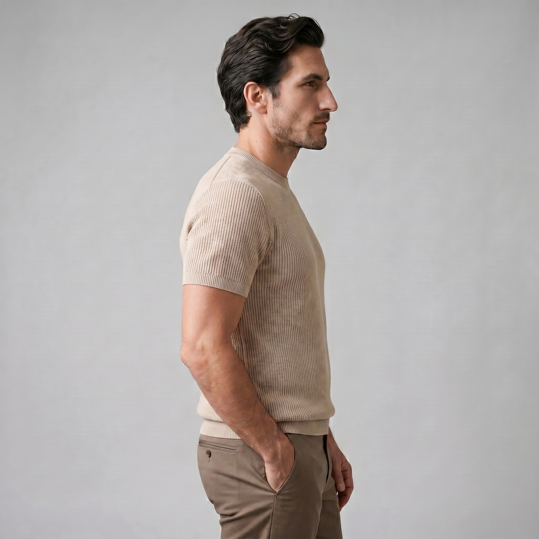 Men's Ribbed Knit Crew Neck T-Shirt