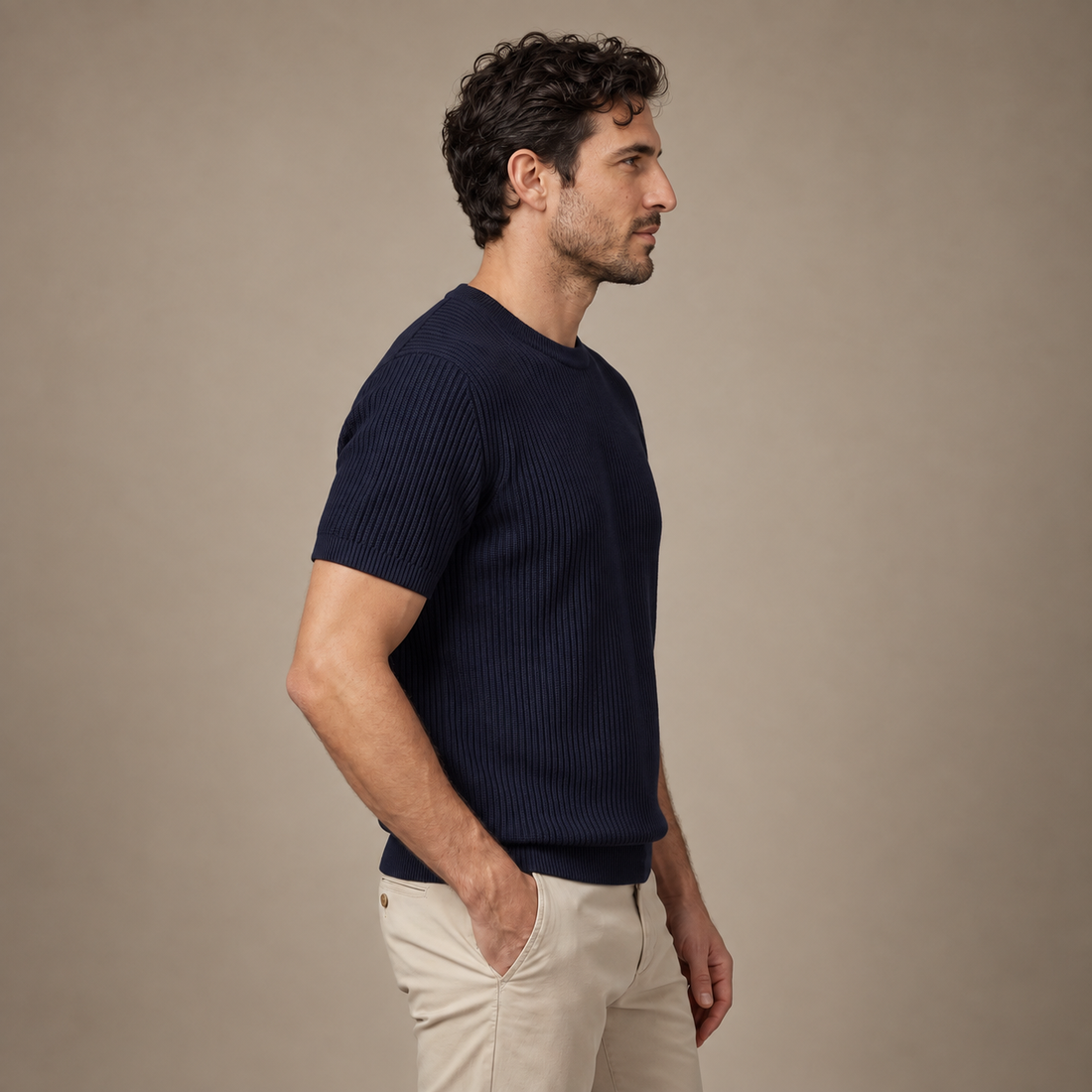 Men's Ribbed Knit Crew Neck T-Shirt