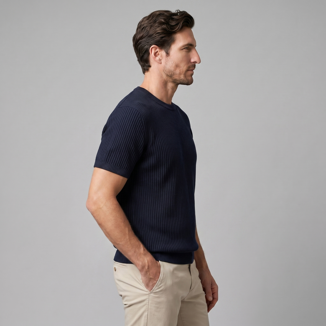 Men's Ribbed Knit Crew Neck T-Shirt
