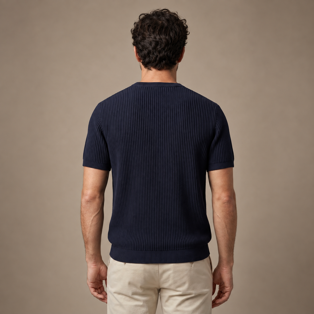 Men's Ribbed Knit Crew Neck T-Shirt