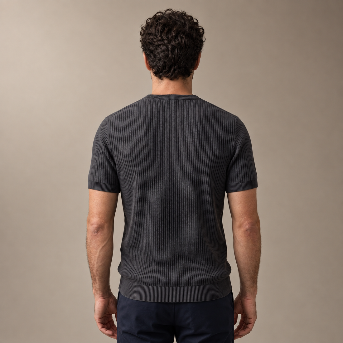Men's Ribbed Knit Crew Neck T-Shirt