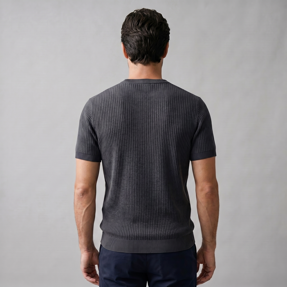 Men's Ribbed Knit Crew Neck T-Shirt