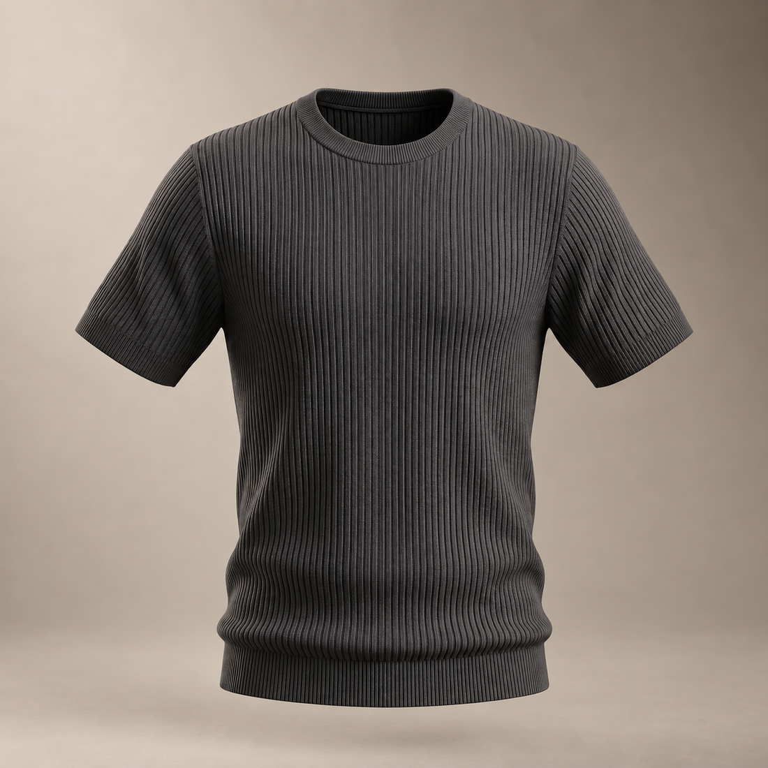 Men's Ribbed Knit Crew Neck T-Shirt