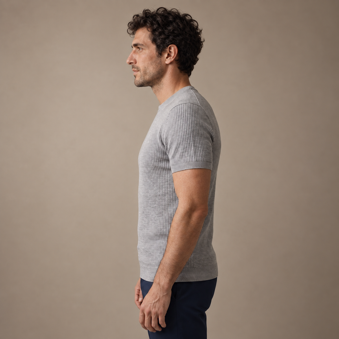 Men's Ribbed Knit Crew Neck T-Shirt