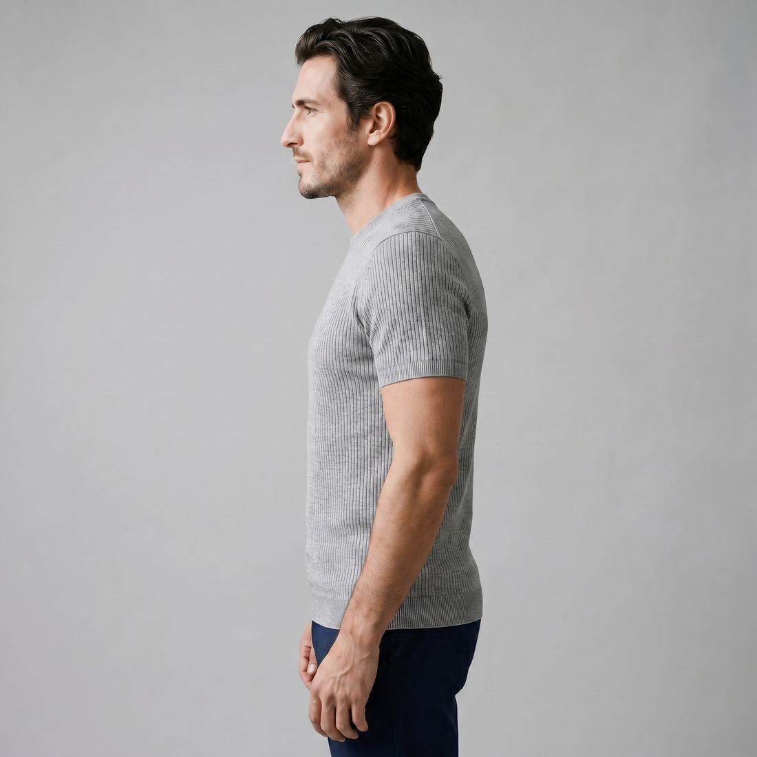 Men's Ribbed Knit Crew Neck T-Shirt