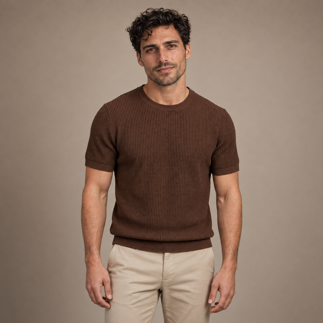 Men's Ribbed Knit Crew Neck T-Shirt