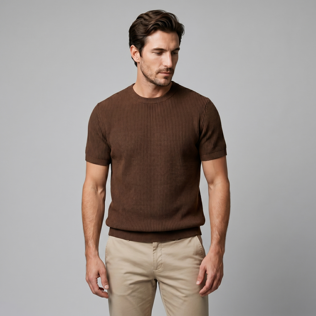 Men's Ribbed Knit Crew Neck T-Shirt