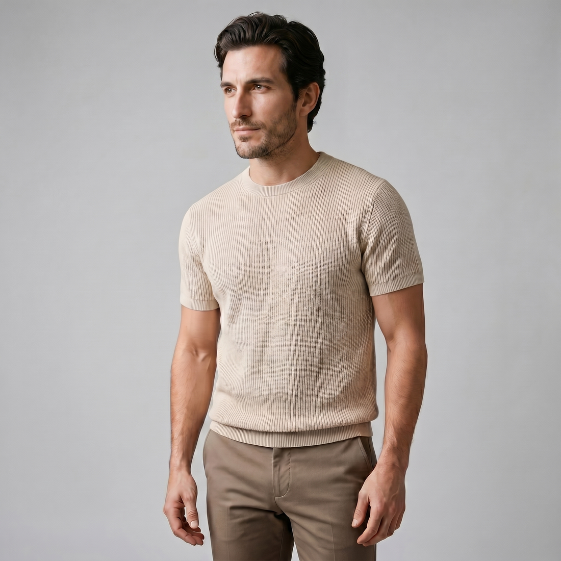 Men's Ribbed Knit Crew Neck T-Shirt